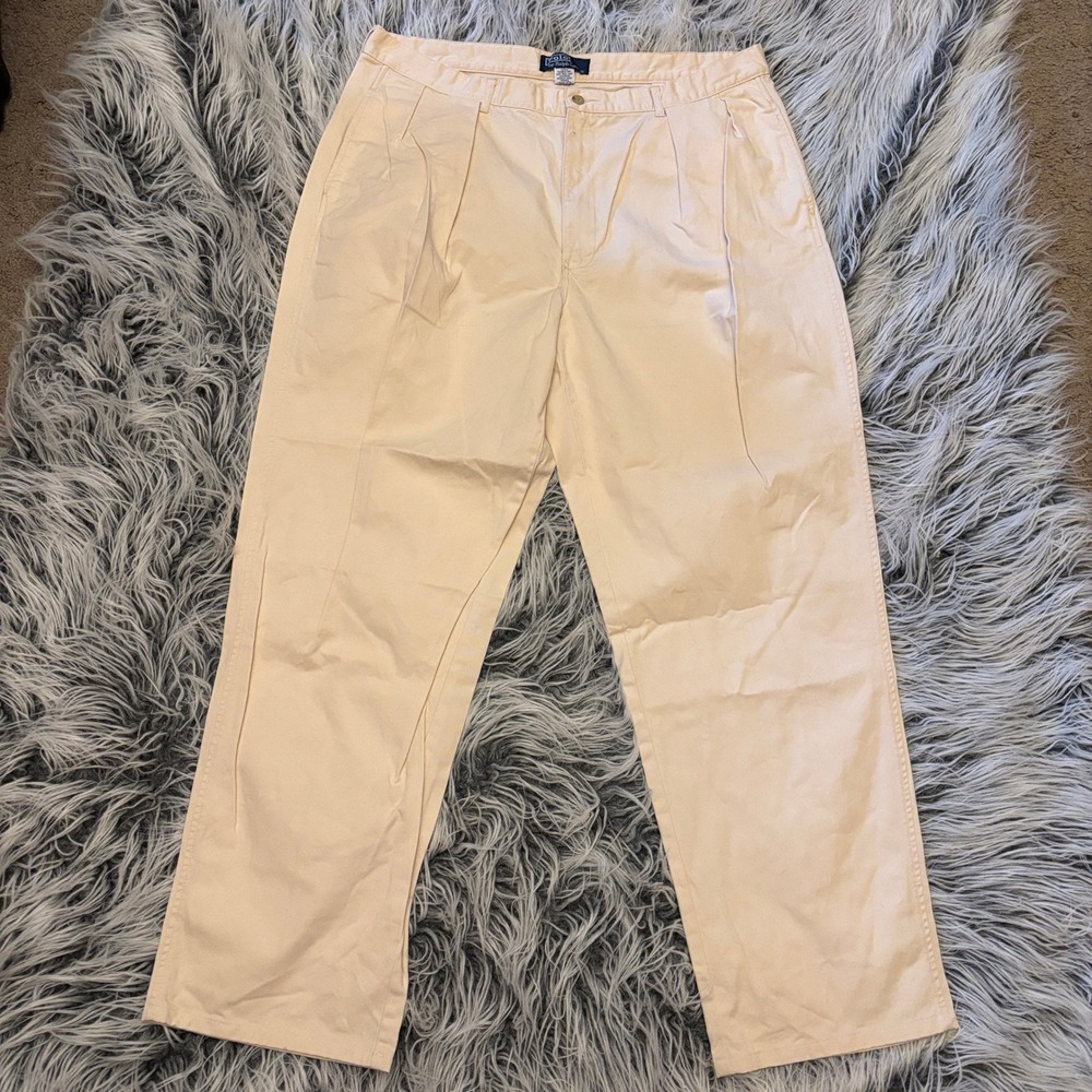 Polo Ralph Lauren Mens Pleated Chino Pants Beige Tan 100% Cotton 38x31 7814433